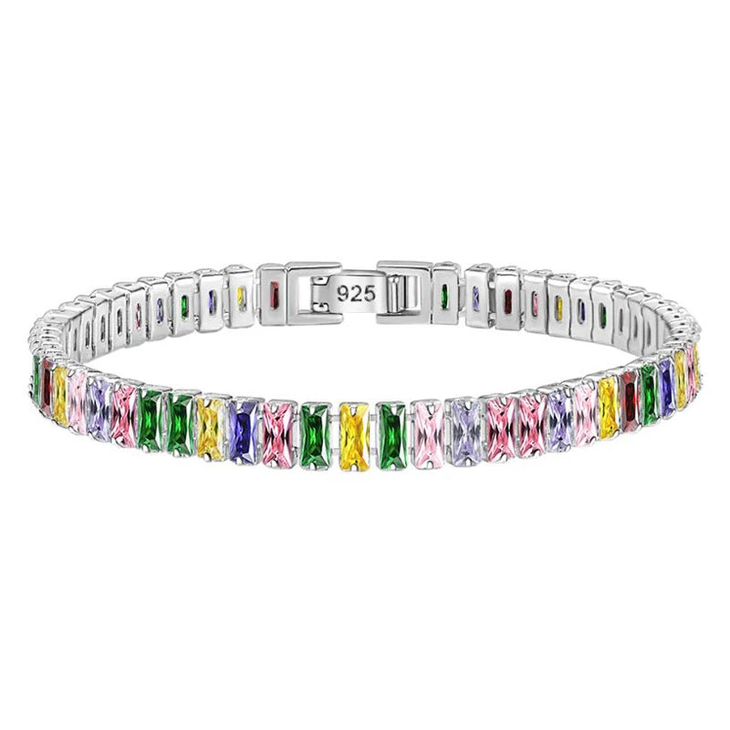 Real Moissanite Bracelet S925 Sterling Silver showcasing colorful gemstones in a durable design.